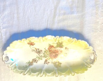 Beautiful Handpainted Floral w/ yellow and white Red Pink Roses Prussian Antique Vintage Relish Olive Crudités Trinket dish