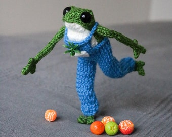 Knit Pattern for overalls for knitted frog, ENG, easy to knit