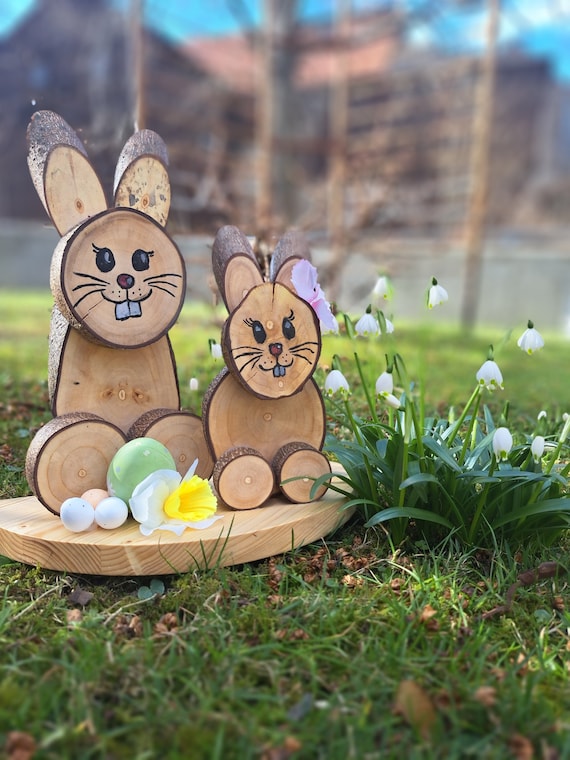 Zaloife Lot De 2 Décorations Lapin De Pâques En Bois - Lapins Debout Colorés
