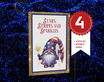 Stars, Stripes, and Sparkles Garden Flag: Patriotic Gnome Decor