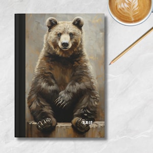 Rustic Bear Customized Hardcover Journal Inspirational Notebook for Nature Lovers, Gift for Writers, Daily Planner, Art Journal