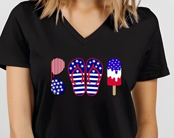 Patriotic 4th of July T-Shirt: Sunglasses, Flip-Flops, Popsicle Graphic