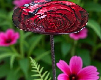 Small Turkish Glass Bird Bath, red rose, perfect size for container gardens, Unique Gift, stand available separately, see info
