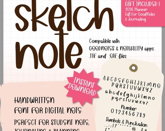 SketchNote Handwritten Font - Neat Note-Taking Font for GoodNotes, Journaling and Digital Planner TTF OTF