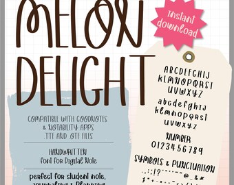 Melon Delight Handwritten Font for GoodNotes, Journaling and Planner (TTF OTF Download)