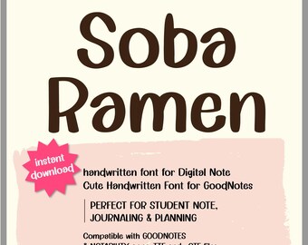 Soba Ramen Handwritten Font for GoodNotes | Digital Notebook, Student Notes, Journaling Planner | TTF OTF