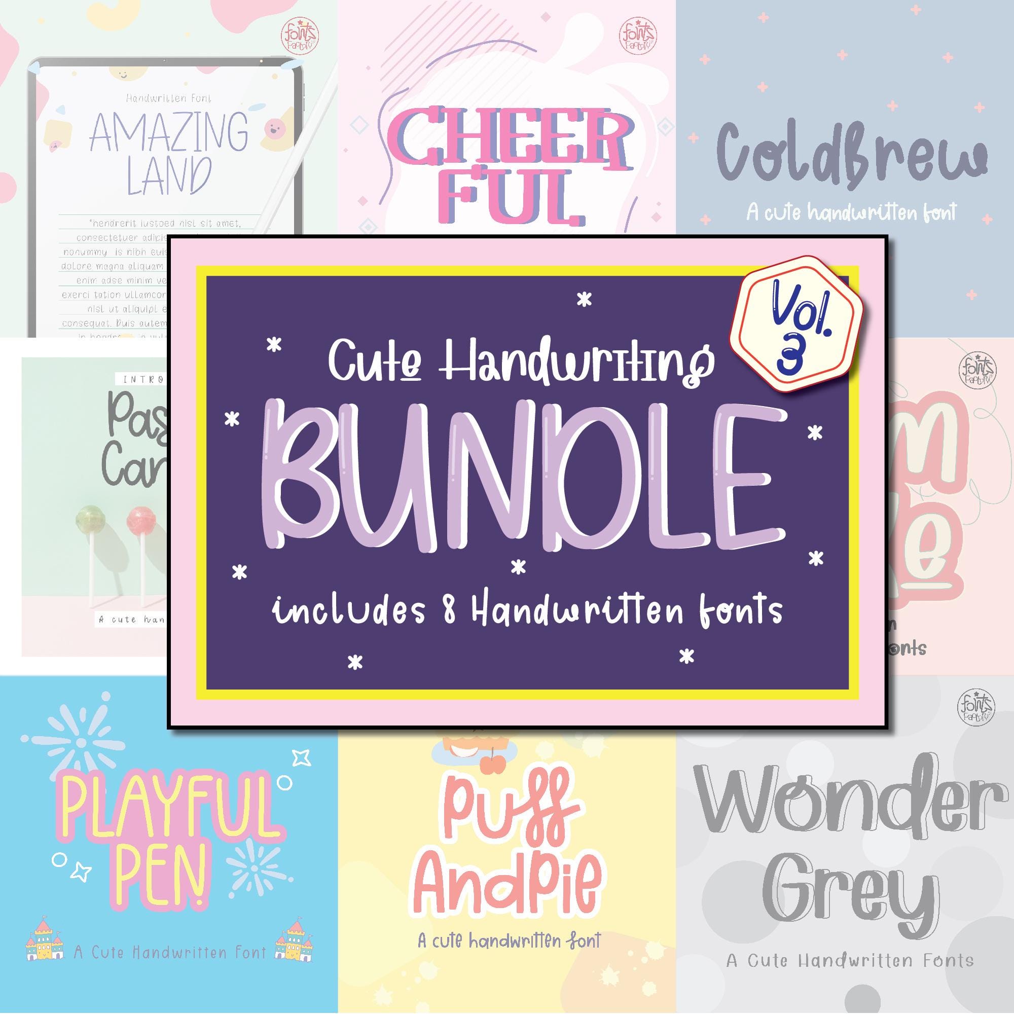 8 Font Bundle Handwritten - Cute Handwritten, Clean Font, Digital Note ...
