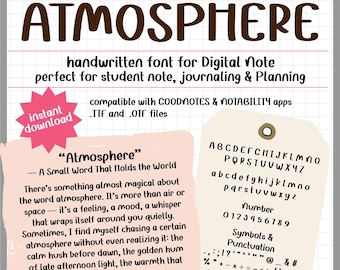 Atmosphäre Schriftart | Niedliche Handgeschriebene Schriftart für iPad GoodNotes, Ästhetische Handschrift für Journaling & Digitalen Planer