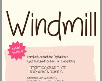 Windmill Font Handwritten Font for GoodNotes | Digital Notebook, Student Notes & Planner | TTF OTF