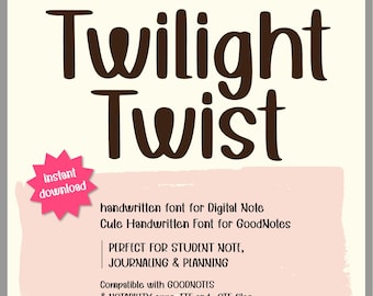 TwilightTwist font Handwritten Font for GoodNotes | Digital Notebook, Student Notes, Journaling Planner | TTF OTF