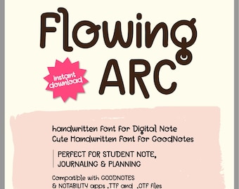 FlowingArc font - Handwritten Font for GoodNotes | Study Notes, Digital Planner & Journaling | TTF OTF