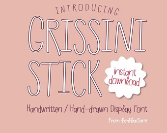 Grissini Stick handgeschriebene Anzeige | Handgezeichnete Alphabet-Schrift | Latein Erweitert Mehrsprachig | Sofort Download