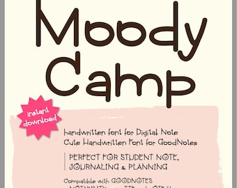 MoodyCamp Font Handwritten Font for GoodNotes | Digital Notebook, Student Notes, Journaling Planner | TTF OTF
