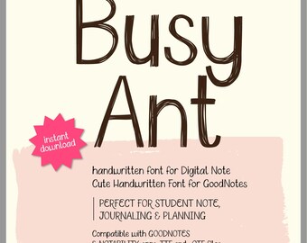 BusyAnt Font Handwritten Font for GoodNotes | Study Notes, Digital Planner & Journaling | TTF OTF