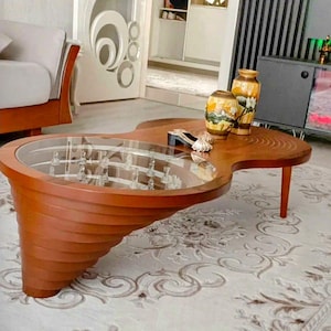 Moderner Couchtisch aus Walnussholz mit gehärtetem Glas | Einzigartiger Mitteltisch aus Holz | Mid-Century Wohnzimmer Möbel | Stilvoller MDF Couchtisch