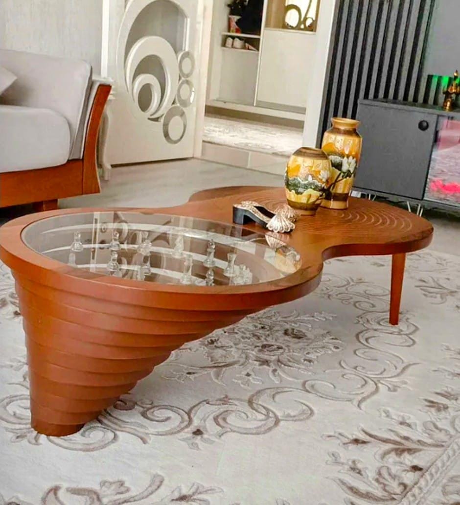 Mid-Century Modern Walnut Coffee Table with Tempered Glass