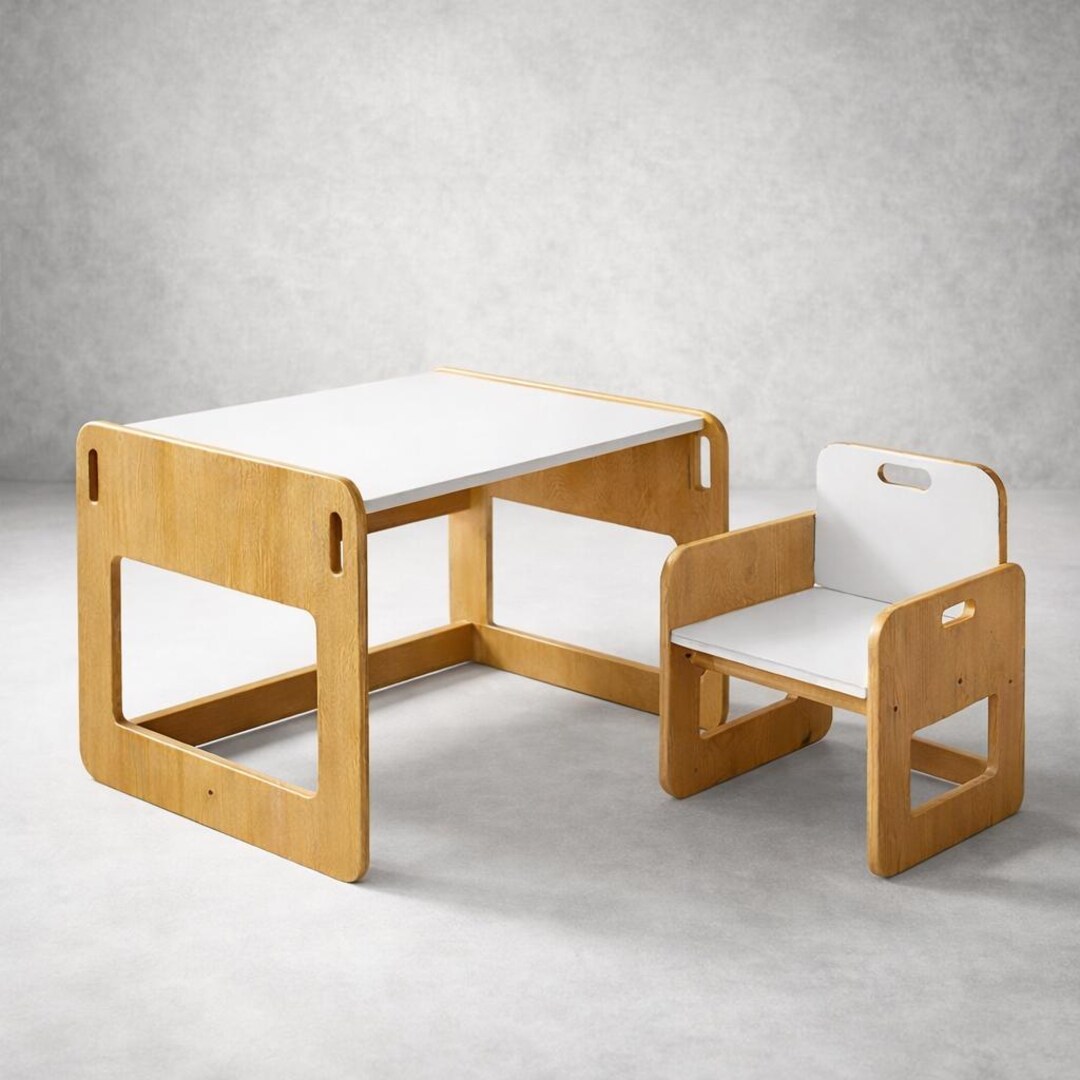 Montessori Kids Table and Chair Set | Natural Wood Play Table With ...