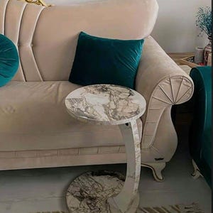 Rolling C Table with Marble Look: Sofa Laptop Desk
