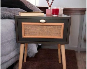 Modern Nightstand: Wood Veneer Side Table with Storage Shelf