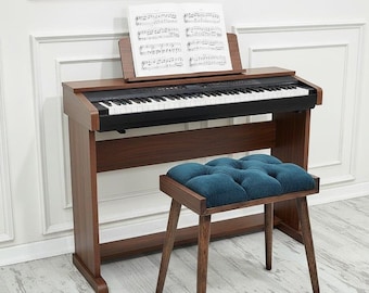 Handmade Green Piano Bench: Chestnut Wood Ottoman Stool