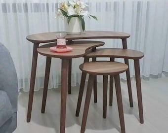 Mid-Century Nesting Coffee Table Set: Scandinavian Wood Side Tables