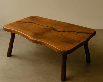 Handcrafted Live Edge Wooden Coffee Table, Organic Solid Wood, Natural Grain