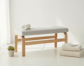Minimalist Upholstered Wood Bench, Nordic Design Entryway Bench, Bedroom Bench Seating