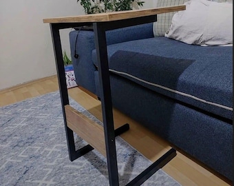 Modern C-Shape Coffee Table: Compact Under Sofa Desk