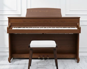 Handmade White Leather Piano Bench: Mid Century Modern Ottoman Stool