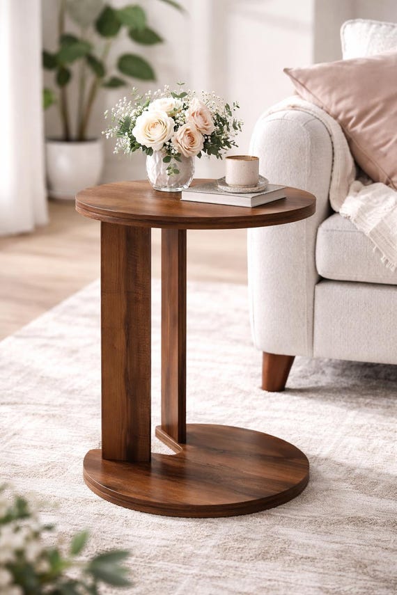 Modern Round Side Table – Solid Wood Accent Table, Minimalist Design