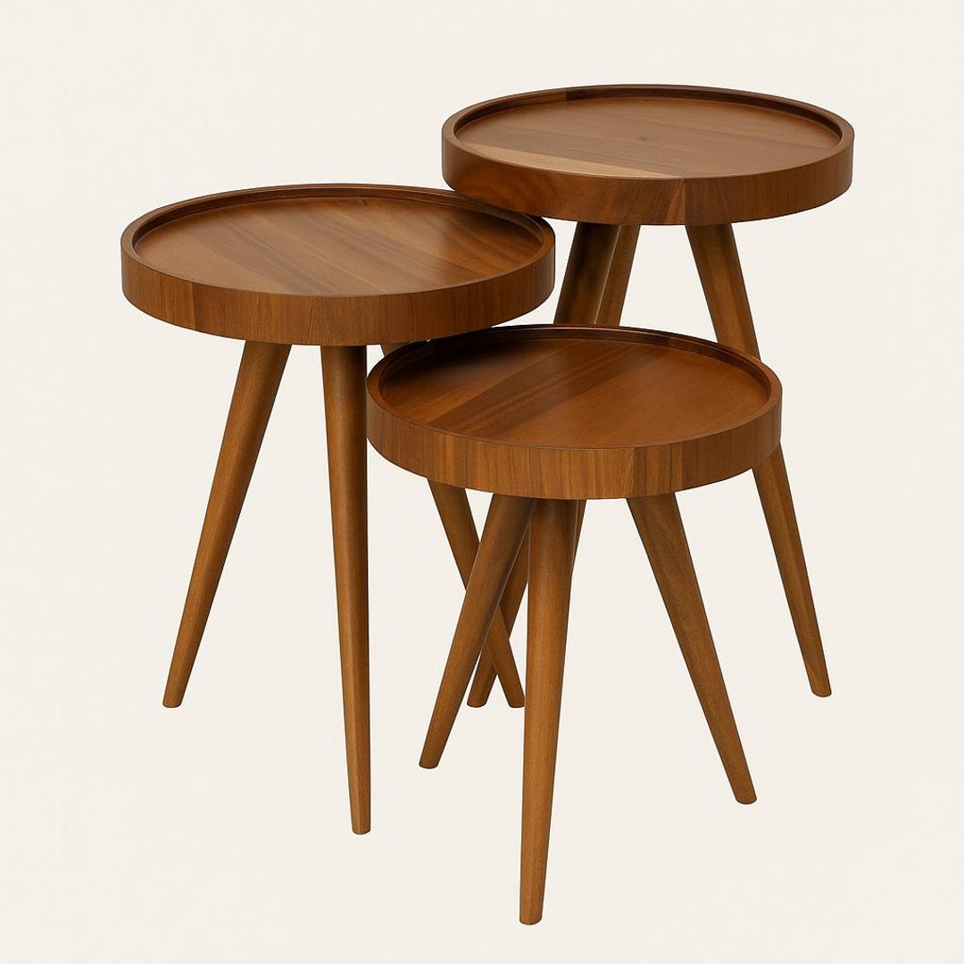 Round Nesting Coffee Table Set – Modern Solid Wood Accent Tables - Etsy