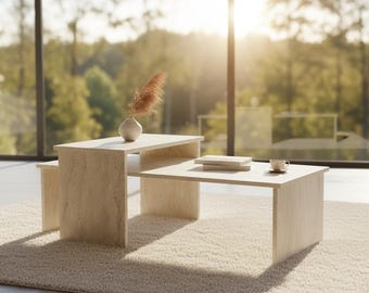 Modern Minimal Coffee Table Two Level Design, Contemporary Low Table  , Scandinavian Minimalist Center Table Dual Height