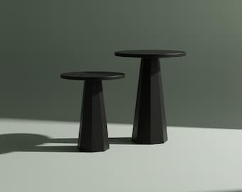 Black Mushroom Pedestal Side Table Set, Minimalist MDF Accent Tables