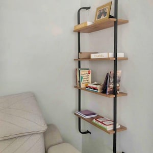 Rustikales industrielles 4-Tier-Bücherregal zur Wandbefestigung: Schwebende Holz- und Metallregale