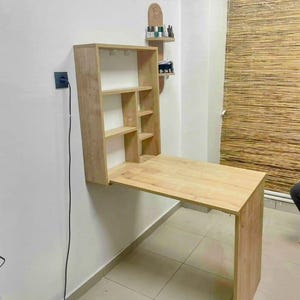 Wall Mounted Folding Table with Storage Shelves | Space Saving Foldable Desk | Murphy Table for Dining, Study or Office