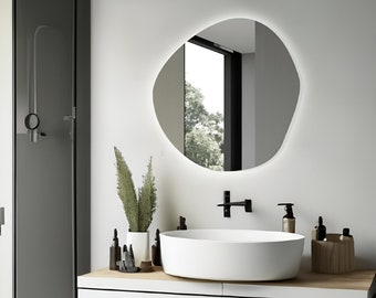 Asymmetric Mirror, Bathroom Mirror, Sink Mirror, Led, Decorative Wall Mirror, Led Mirror, Mirror, Touch Switch Mirror, Touch Switch Mirror