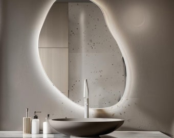 Asymmetric Mirror, Bathroom Mirror, Sink Mirror, Led, Decorative Wall Mirror, Led Mirror, Mirror, Touch Switch Mirror, Touch Switch Mirror