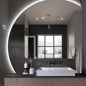 Luxury Semi-Circular Radius LED Mirror, Decorative Design Mirror with Integrated LED Lighting for Bathroom and Sink, Mother's Day Gift zdjęcie 4