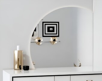 Espejo LED de radio semicircular de lujo, espejo de diseño decorativo con iluminación LED integrada para baño y lavabo, regalo del día de la madre