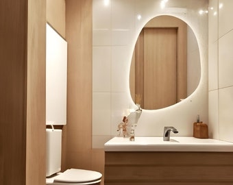 Led Asymmetric Mirror, Irregular Led Lighted Mirror, Large Led Mirror Decorative, Led Lighted Touch Bathroom Decor Wall Mirror, Mother's Day