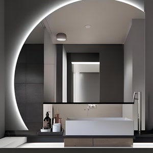Luxury Semi-Circular Radius LED Mirror, Decorative Design Mirror with Integrated LED Lighting for Bathroom and Sink, Mother's Day Gift zdjęcie 3