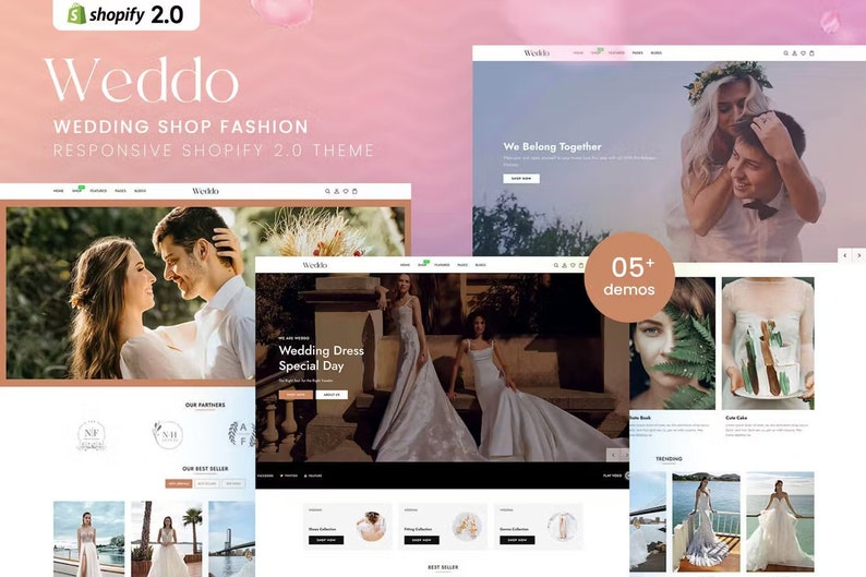 Weddo Wedding Shop Fashion Shopify 2.0 Theme Instant Download image 1