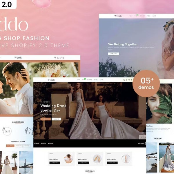 Weddo - Tema Shopify 2.0 de moda para tienda de bodas - Descarga instantánea