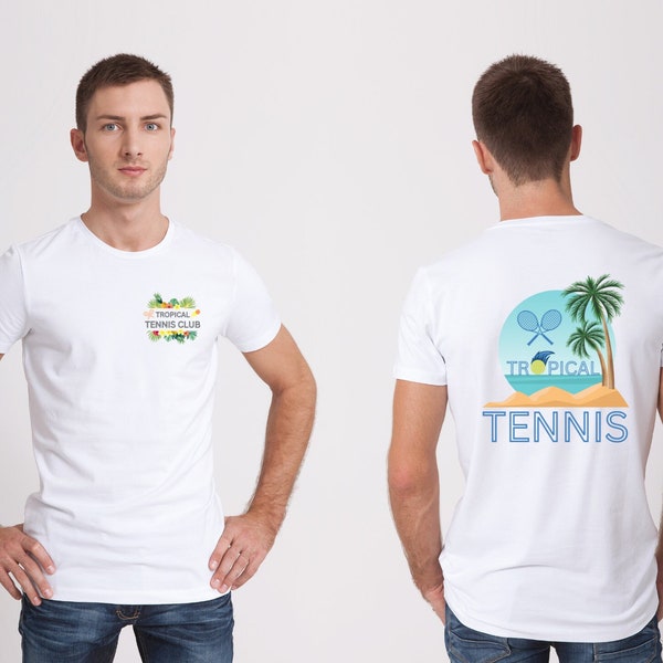 Double Sided Tropical Tennis Club Shirt, Herre Tennis T-skjorte, Tennis T-skjorte til Herre, Tennis Player Gift for Men, Tennisspiller Gave