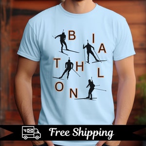Biathlon Sports T-Shirt Cross Country Skis, Winter Sports T Shirt, Athlete Apparel Tee, Kul Skiskyting T-skjorte