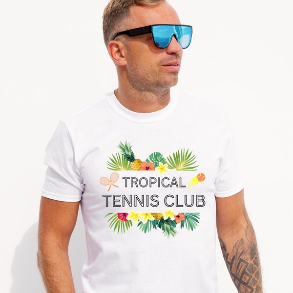 Tropical Tennis Club T-shirt, Herre Tennis T-skjorte, Tennis T-skjorte til Herre, Tennis Player Gift for Men, Tennisspiller T-Skjorte Gave