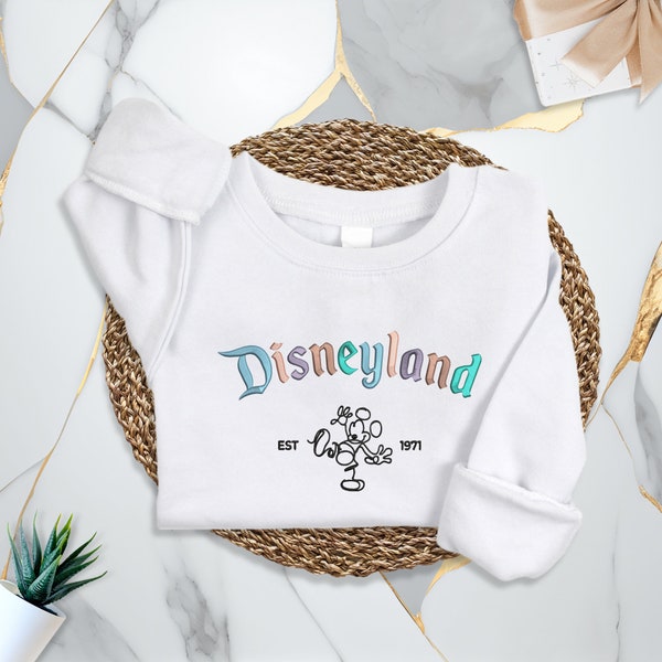 Embroidered Mickey Silhouette Sweatshirt, Vintage Disneyland Trip Crewneck, Disney Family Matching Sweater, Disneyworld Gift Dad Mom Hoodie
