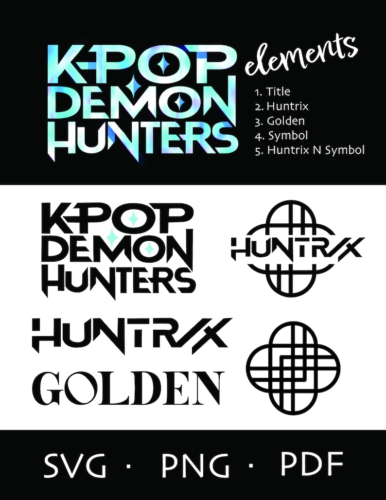 K Pop Demon Hunters Elements Title Huntrix Golden Symbol SVG