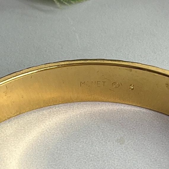 Vintage Monet Gold Tone Textured Bangle Bracelet … - image 3