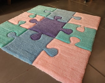 Tapis tufté puzzle multicolore